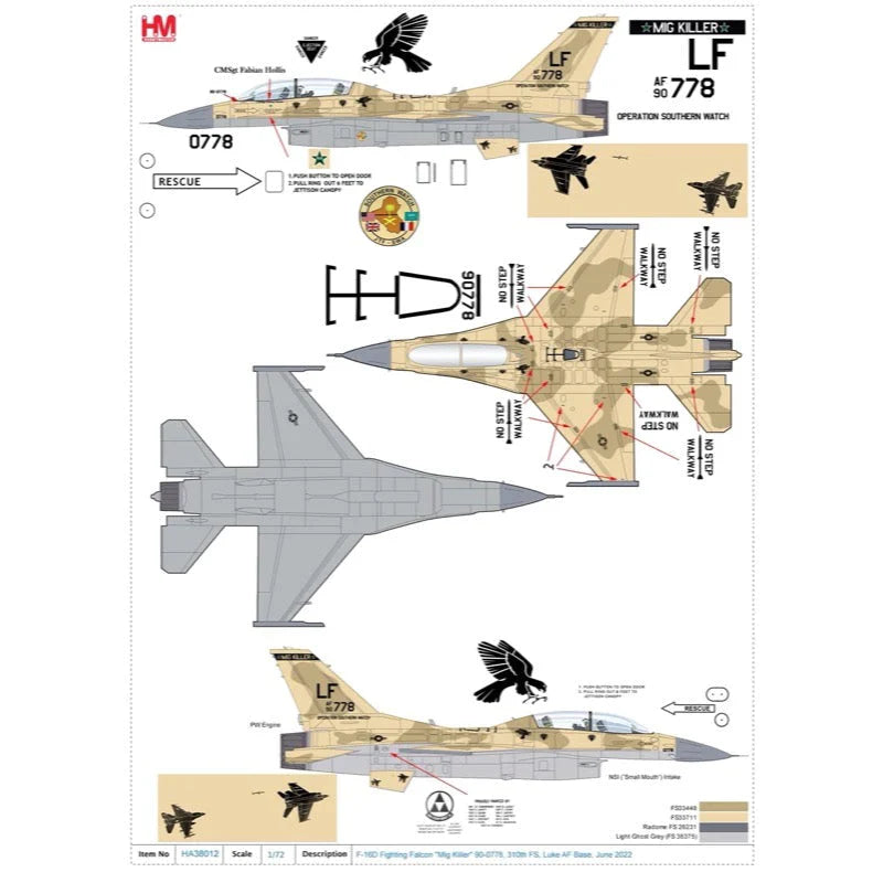 1/72 F-16D Fighting Falcon Mig killer 90-0778 319th FS Luke AF Base june 2022