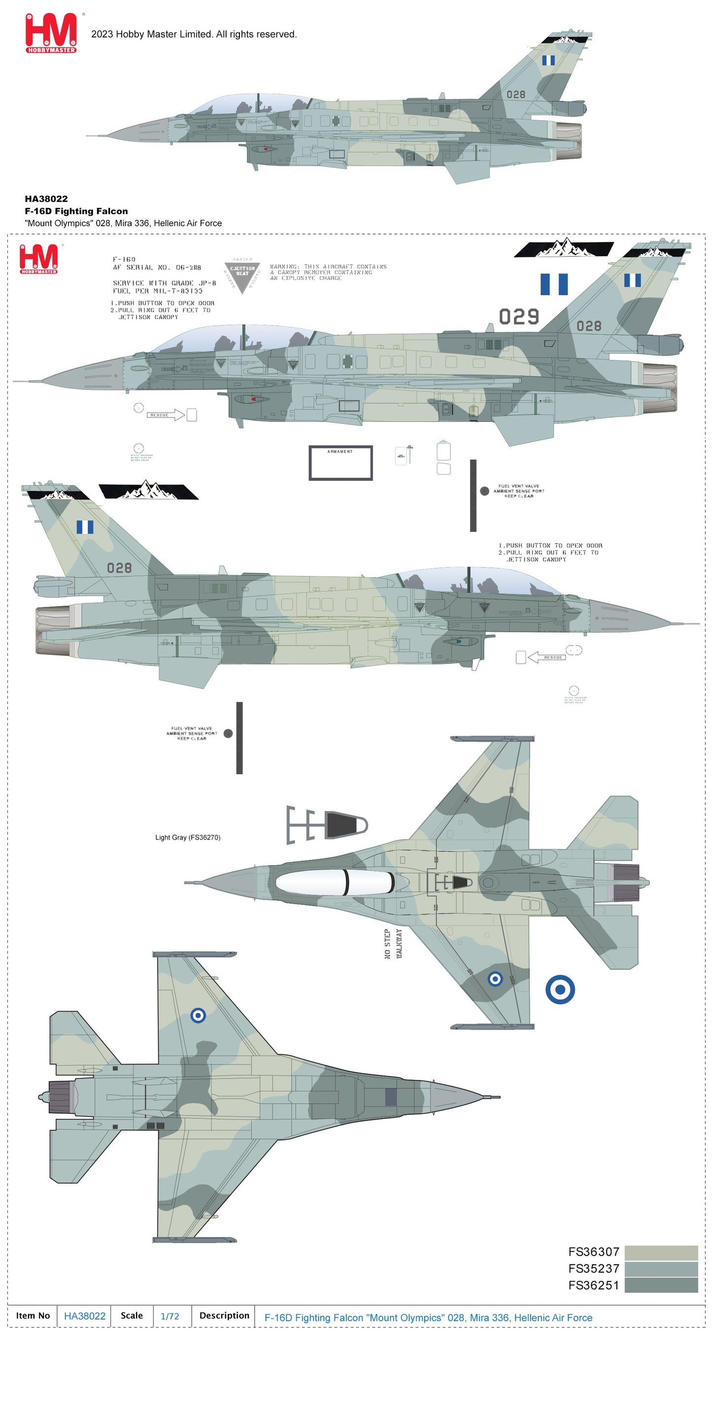 1/72 F-16D Fighting Falcon 'Mount Olympics' 028 Mira 336 Hellenic Air Force