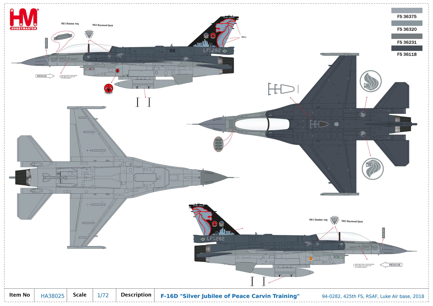 1/72 F-16D 'Silver Jubilee of Peace Carvin Training' 94-0282 425th FS RSAF Luke Air base 2018