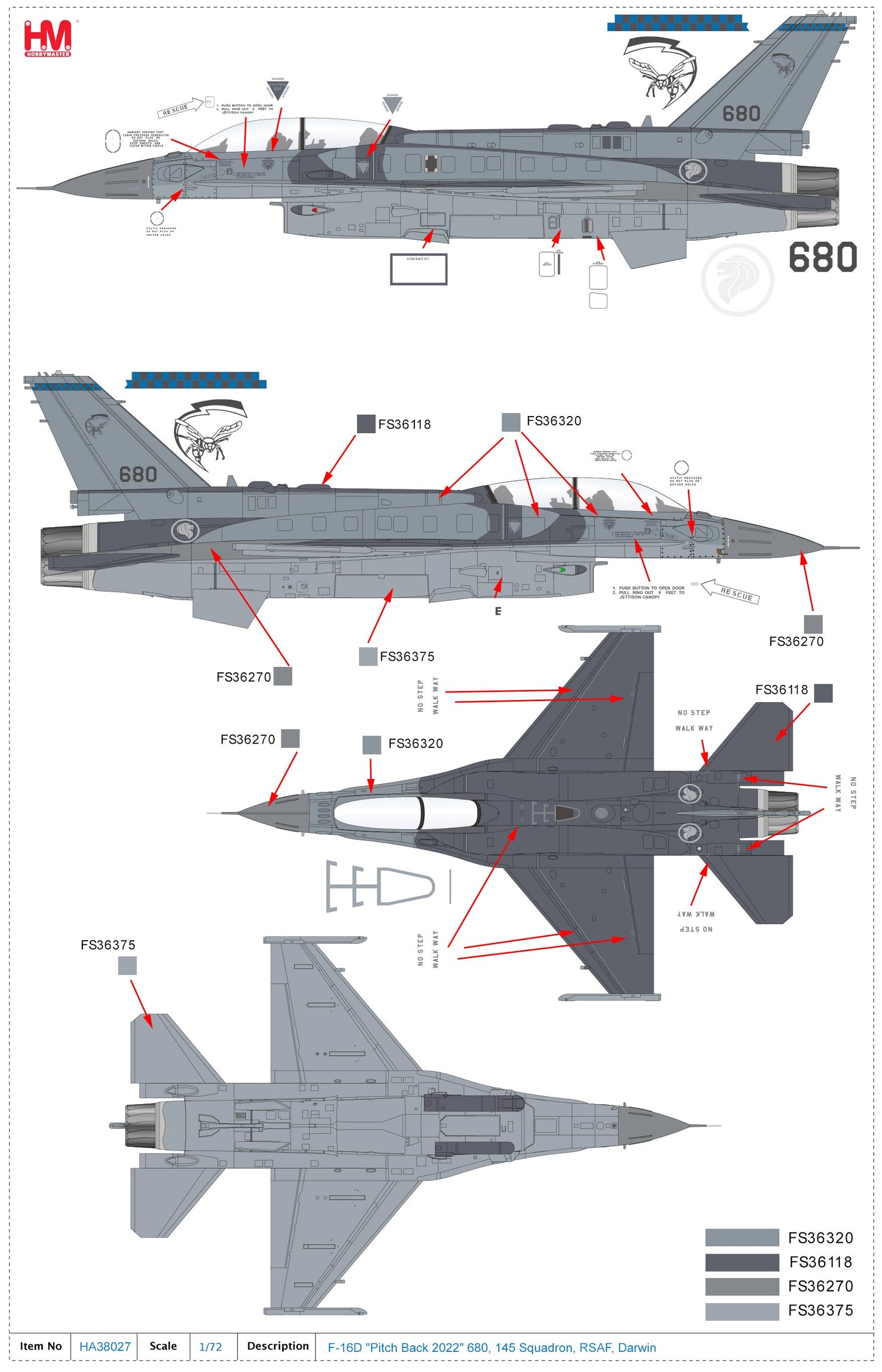 1/72 F-16D 'Pitch Black 2022' 680 145 Squadron RSAF Darwin