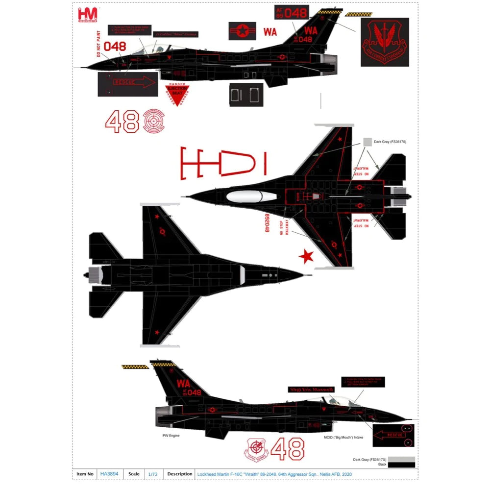 1/72 Lockheed Martin F-16C  - Wraith -  89-2048 64th Aggressor Sqn. Nellis AFB 2020