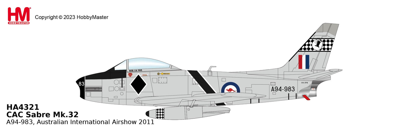 CAC Sabre MK.32 A94983 75 Sqn Black Diamonds RAAF with 2x AIM9B