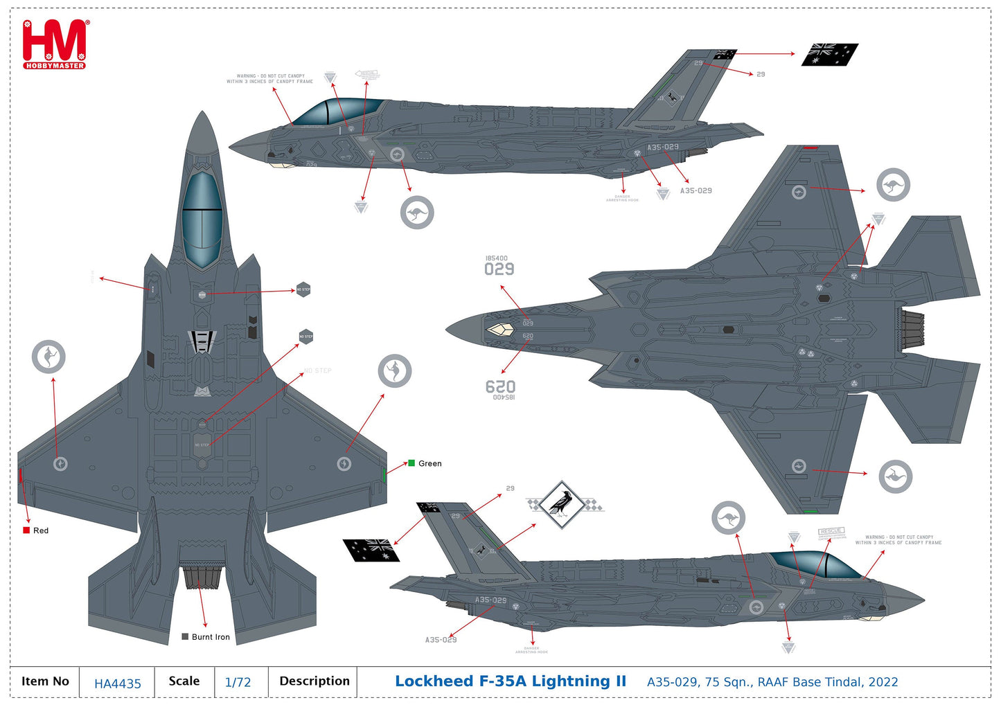 1/72 Lockheed F-35A Lightning II A35-029 75 Sqn. RAAF Base Tindal 2022