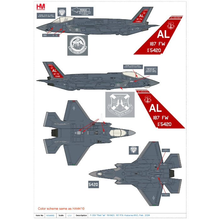 1/72 F-35A "Red Tail" 18-5420 187 FW Alabama ANG Feb. 2024