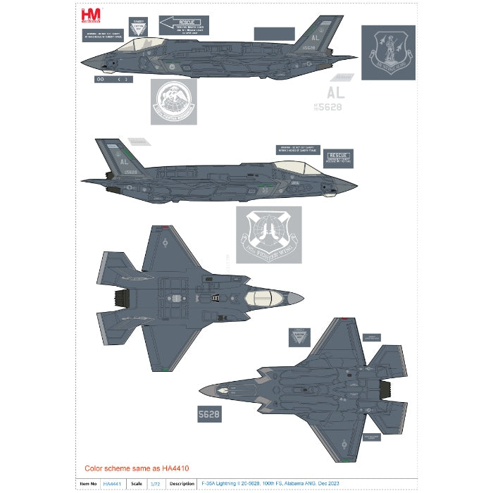 1/72 F-35A Lightning II 20-5628 100th FS Alabama ANG Dec 2023