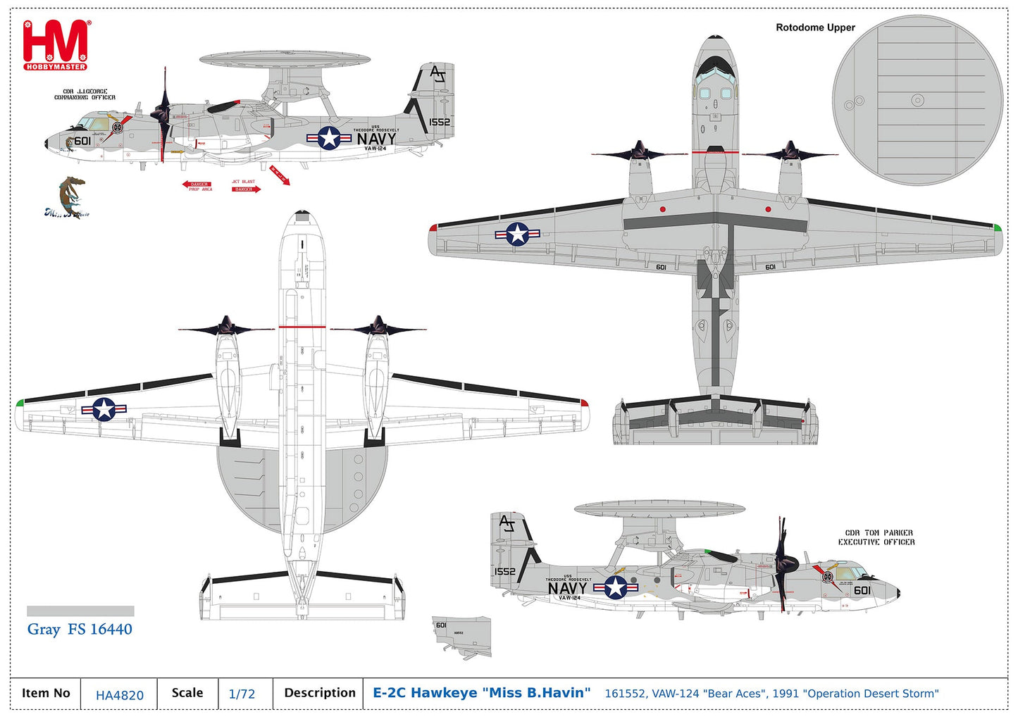 1/72 E-2C Hawkeye "Miss B.Havin" 161552 VAW-124 "Bear Aces" 1991 "Operation Desert Storm"