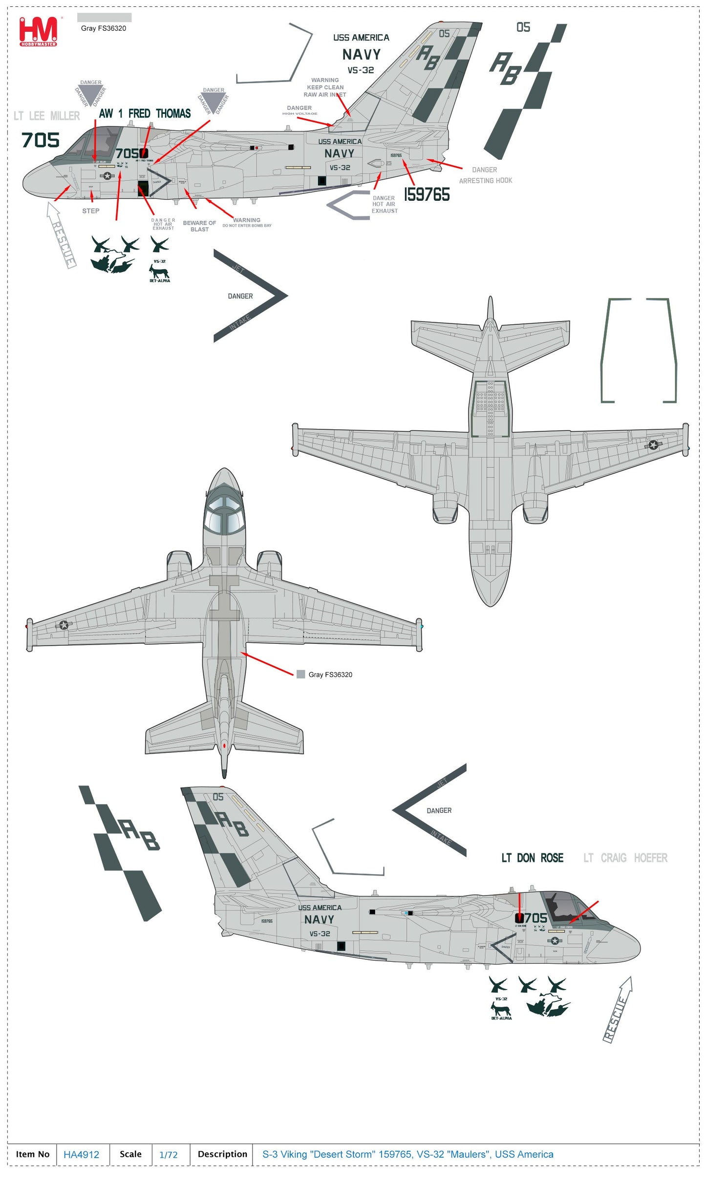 1/72 S-3 Viking "Desert Storm" 159765 VS-32 "Maulers" USS America