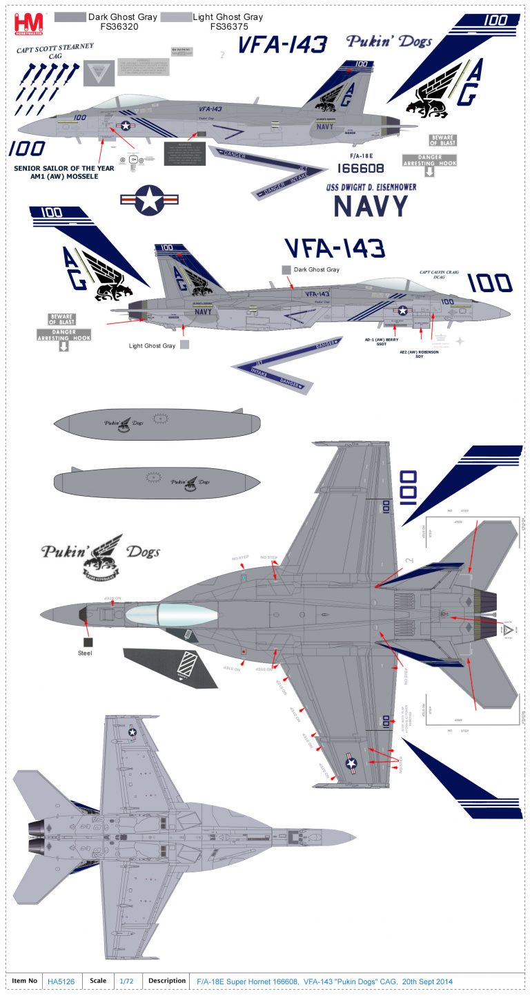 1/72 F/A-18E Super Hornet 166608 Flown by Capt Scott Stearney VFA-143 "Pukin Dogs"2009"