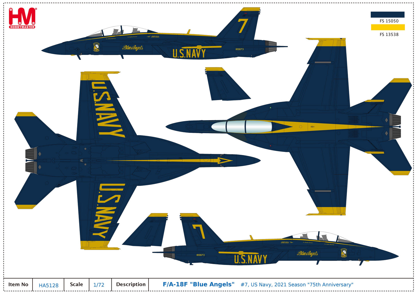 1/72 F/A-18F Blue Angels #7 US Navy 2021 Season 75th Anniversary