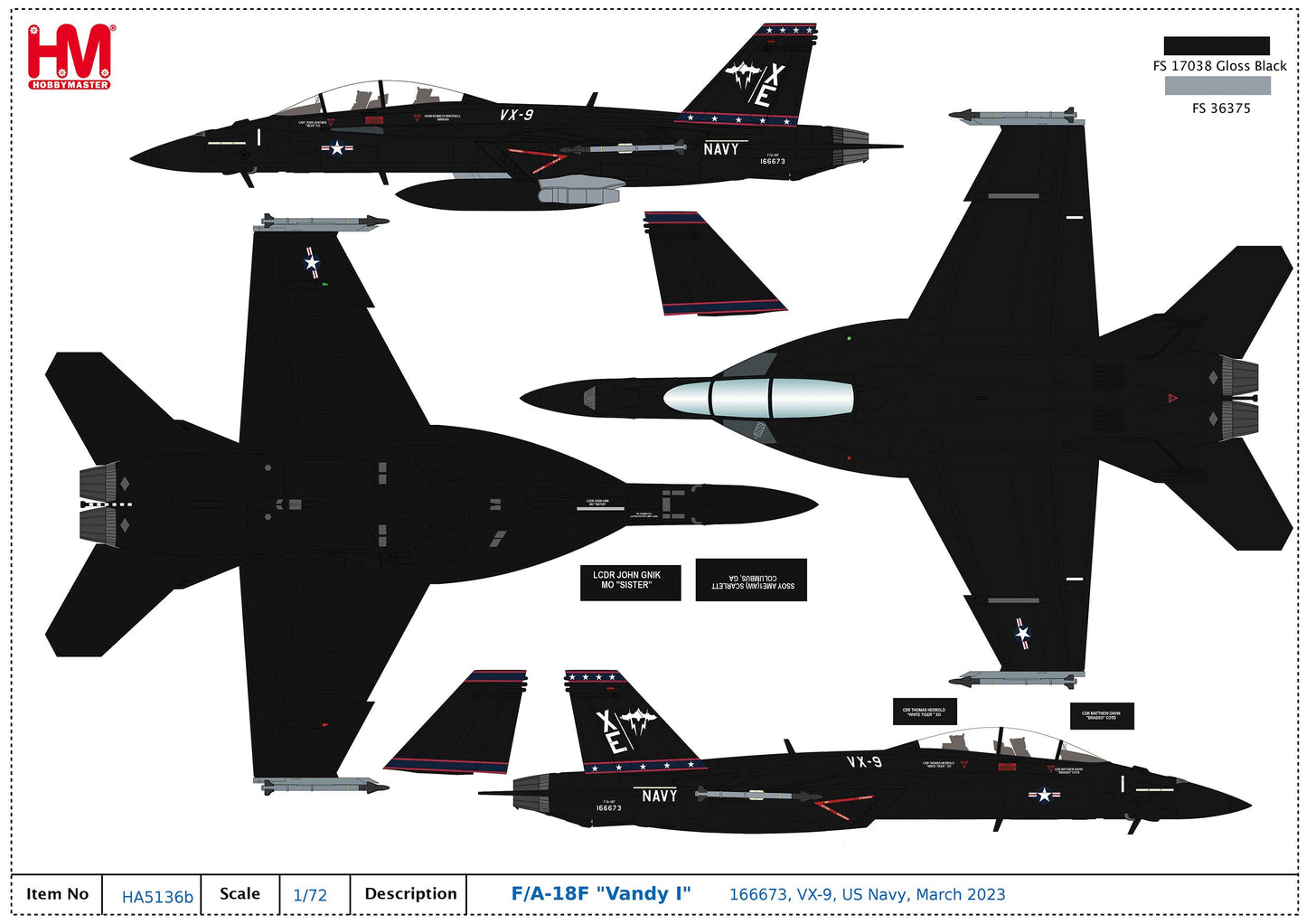 1/72 F/A-18F 'Vandy I' 166673 VX-9 US Navy March 2023 (Unarmed Version)