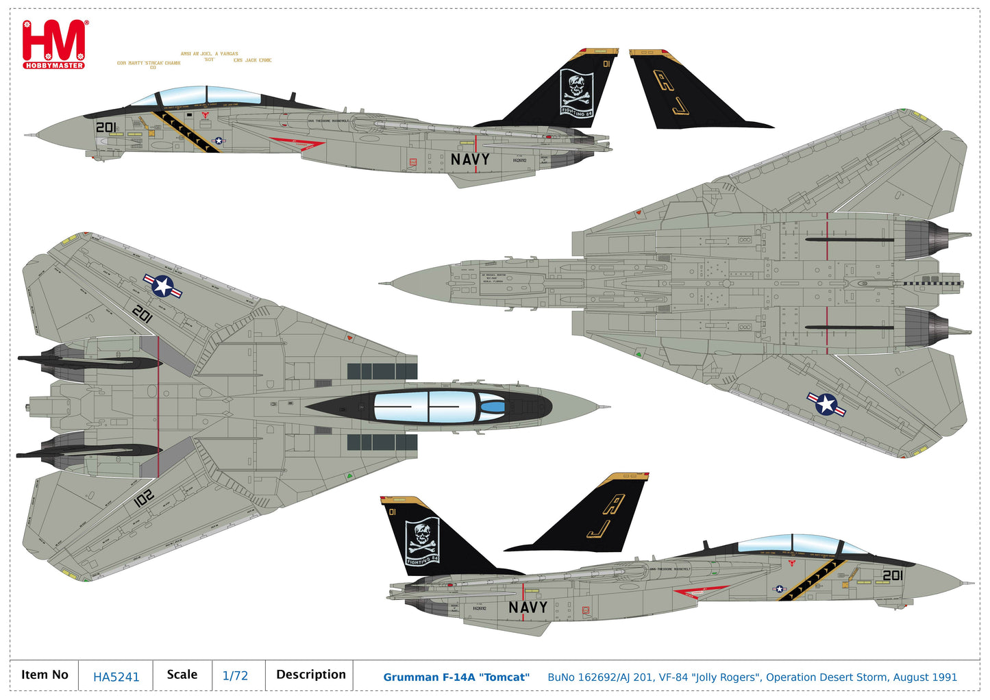 1/72 Grumman F-14A Tomcat BuNo 162692/AJ 201 VF-84 Jolly Rogers Operation Desert Storm August 1991