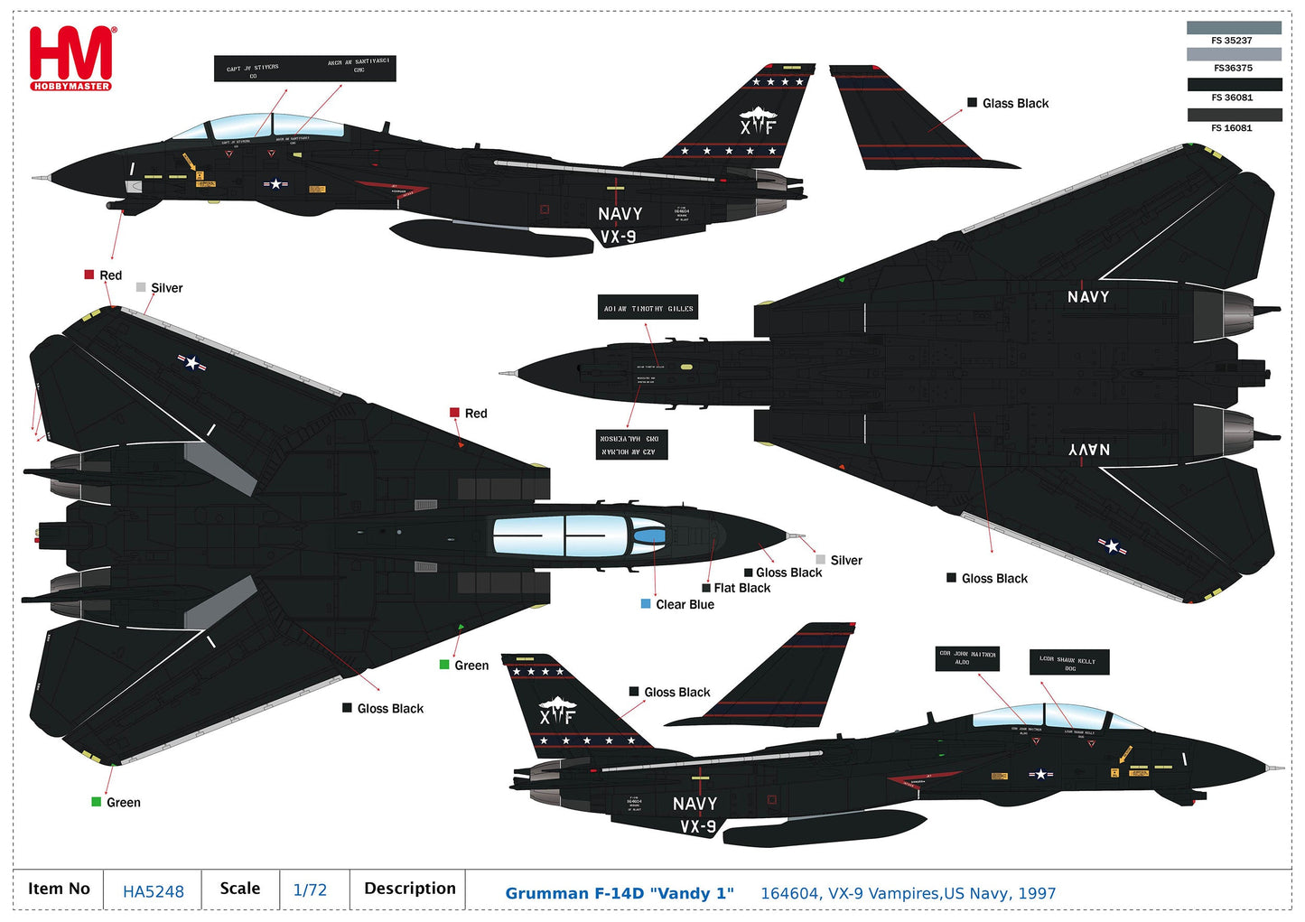 1/72 Grumman F-14D "Vandy 1" 164604 VX-9 Vampires US Navy 1997