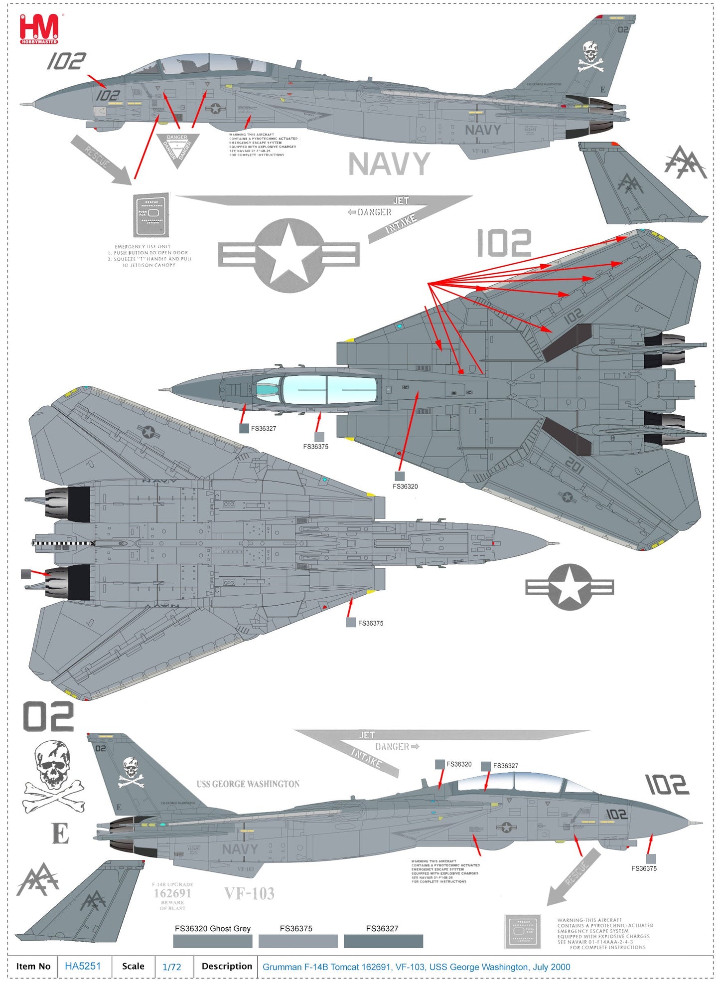 1/72 Grumman F-14B Tomcat 162691 VF-103 USS George Washington July 2000