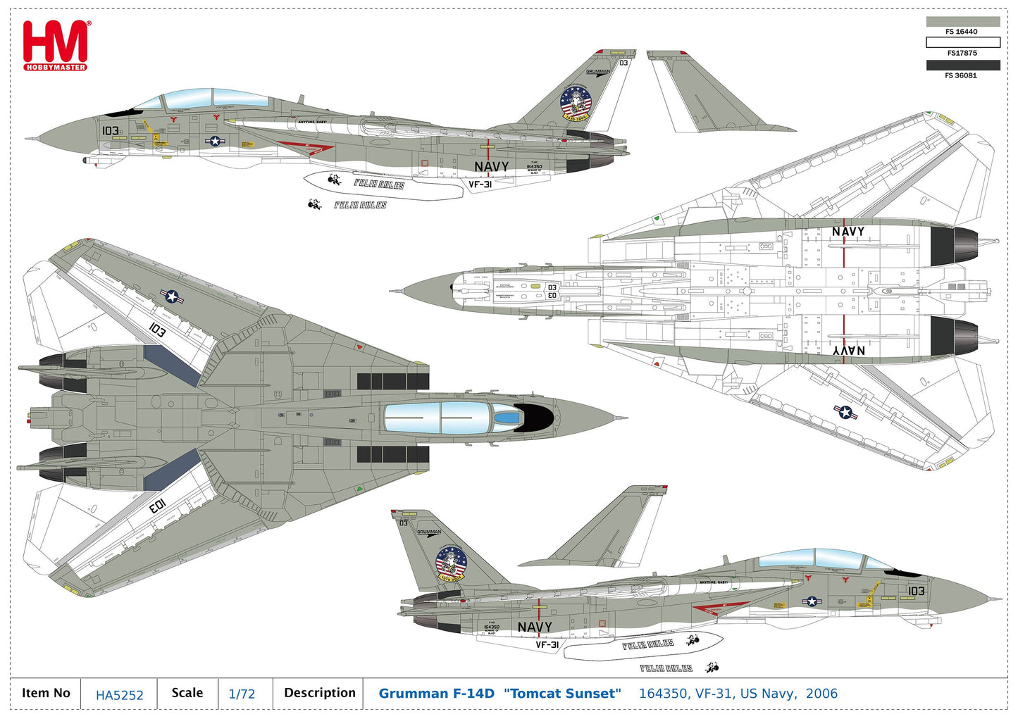 1/72 Grumman F-14D "Tomcat Sunset" 164350 VF-31 US Navy 2006