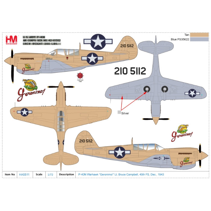 1/72 P-40N Warhawk "Geronimo!" Lt. Bruce Campbell 45th FS Dec. 1943