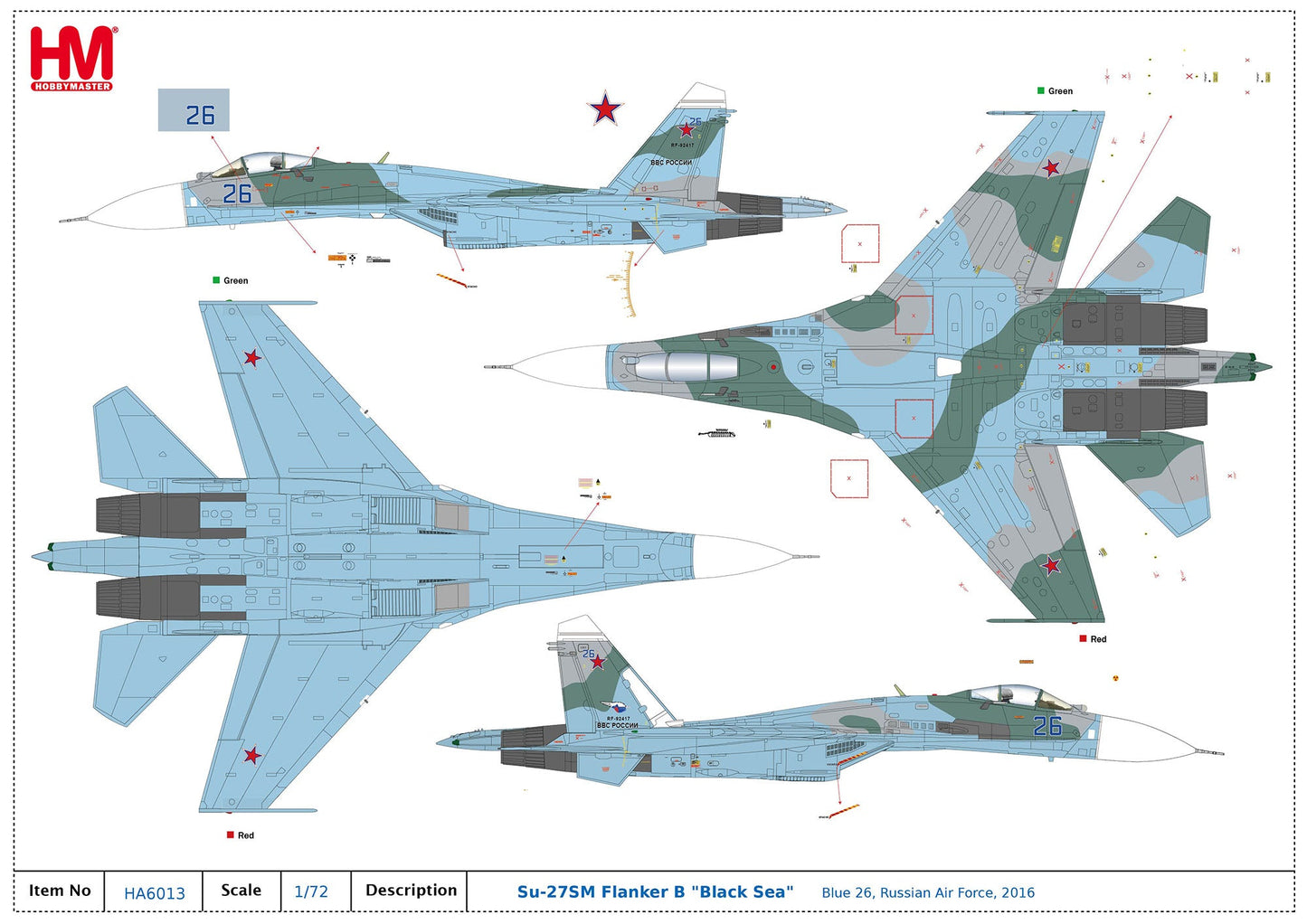 1/72 Su-27SM Flanker B Black Sea Blue 26 Russian Air Force 2016