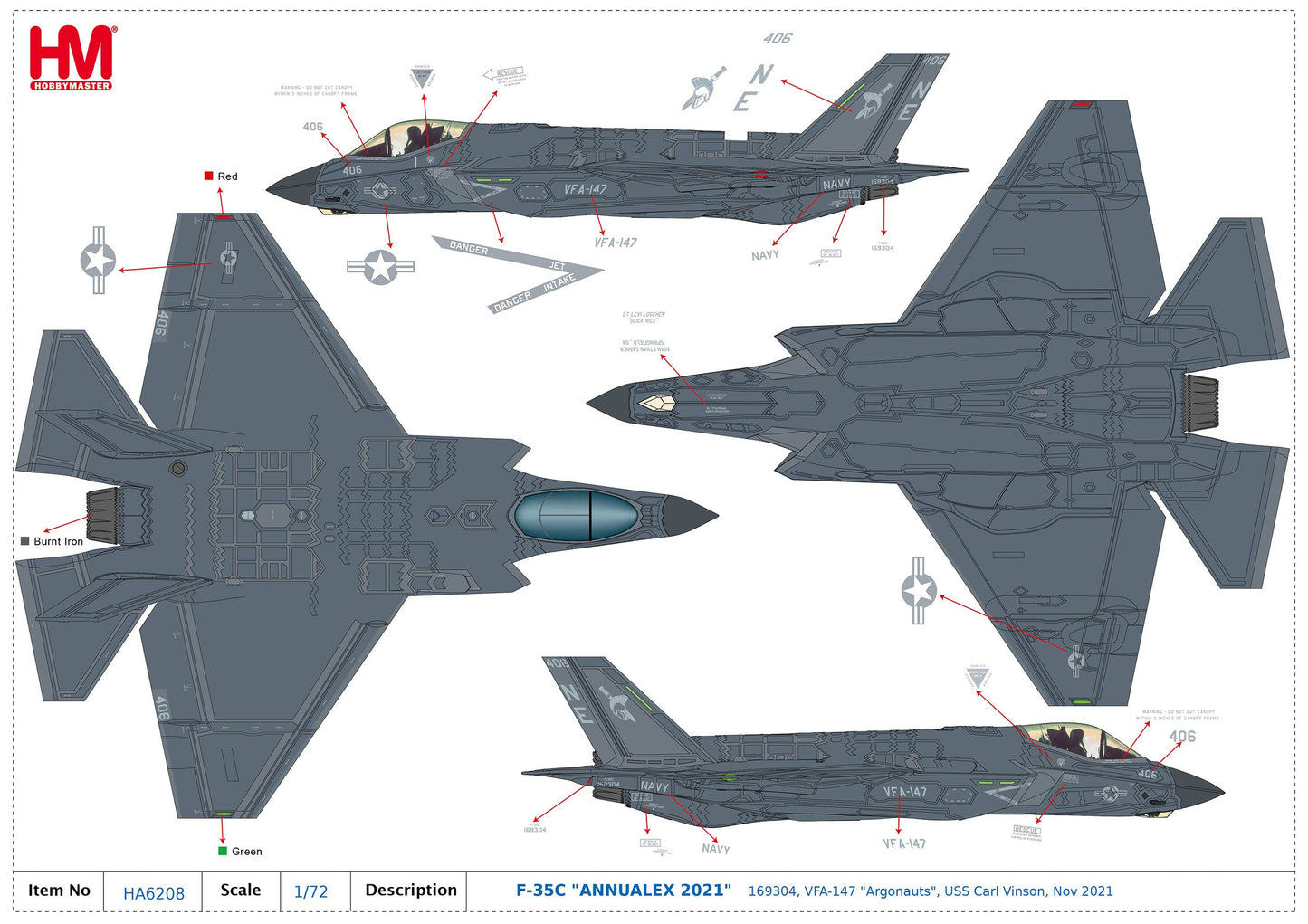 1/72 F-35C 'ANNUALEX 2021' 169304 VFA-147 'Argonauts' USS Carl Vinson Nov 2021