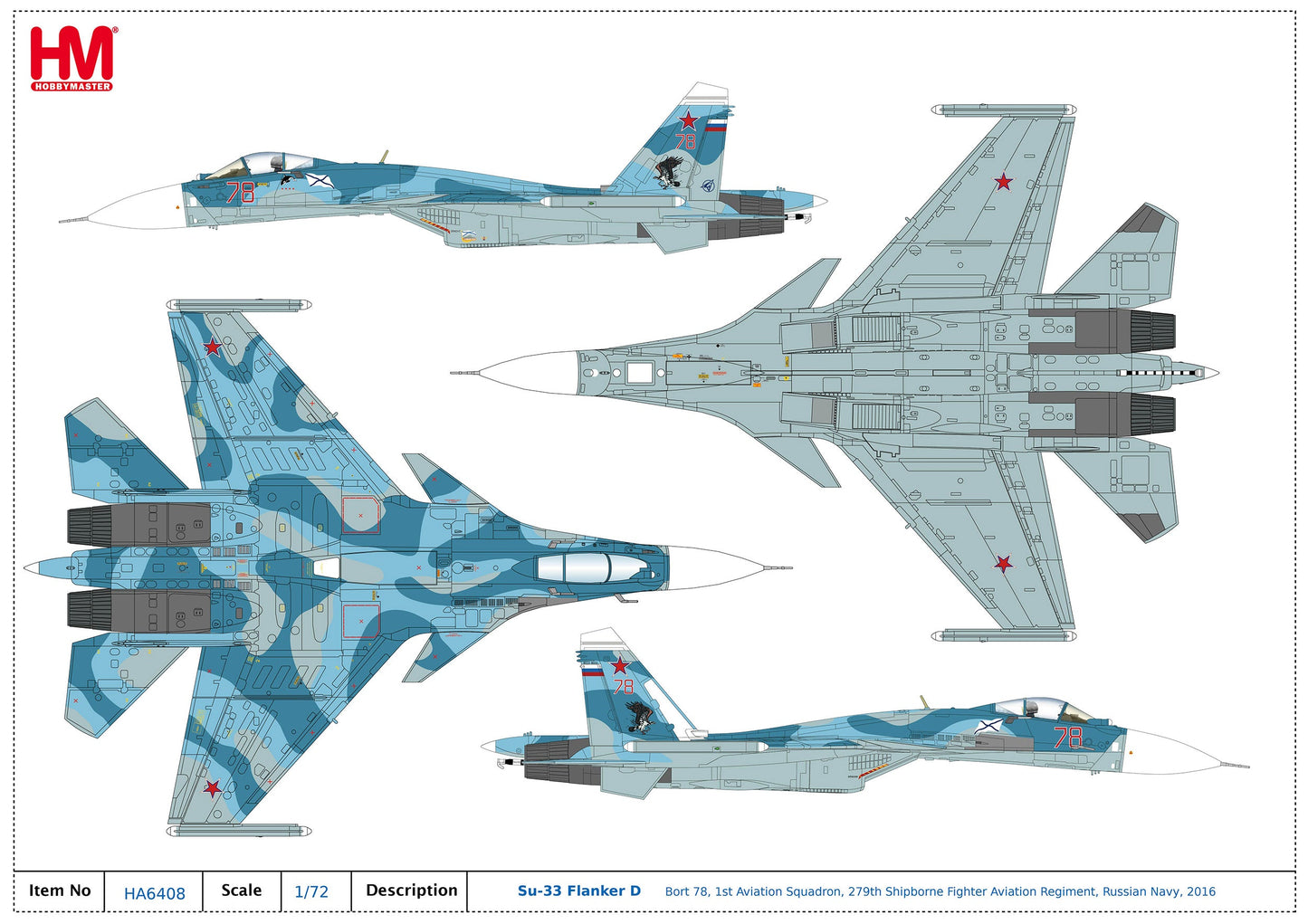 1/72 Su-33 Flanker D Bort 78 1st Aviation Squadron 279th Shipborne Fighter Regiment Russ. Navy 2016