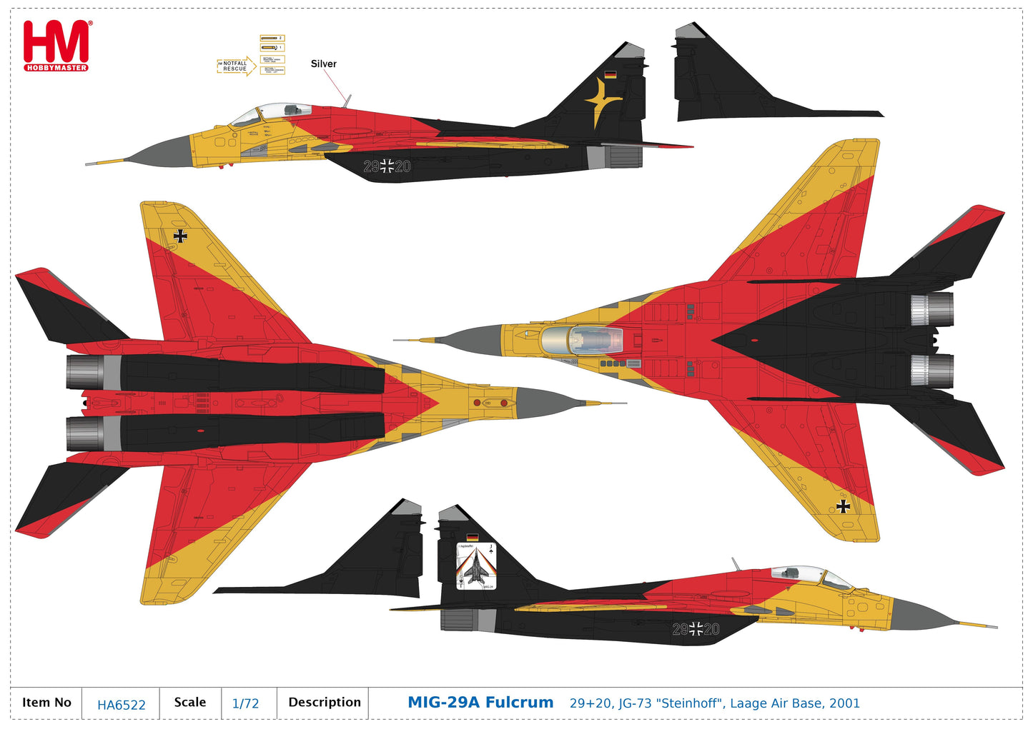 1/72 MIG-29A Fulcrum 29+20 JG-73 'Steinhoff' Laage Air Base 2001