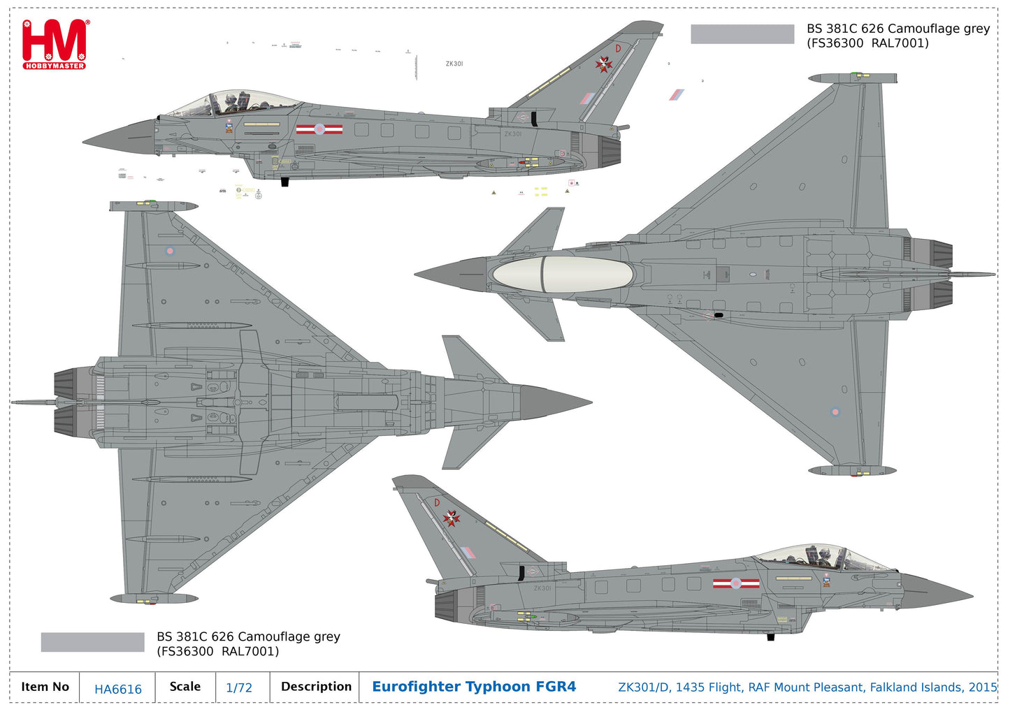 1/72 Eurofighter Typhoon FGR4 ZK301/D 1435 Flight RAF Mount Pleasant Falkland Islands 2015 (with air