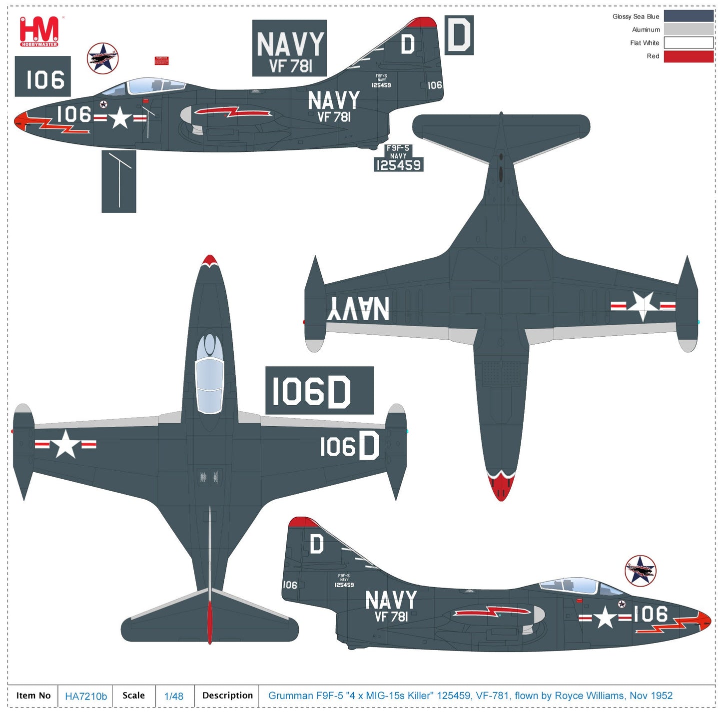 1/48 Grumman F9F-5 'MIG-15s Killer' 125459 VF-781 flown by Royce Williams Nov-52