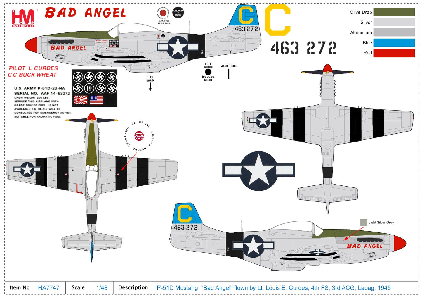 1/48 P-51D Mustang "Bad Angel" Flown By Lt. Louis E. Curdes 4th FS 3rd ACG Laoag 1945