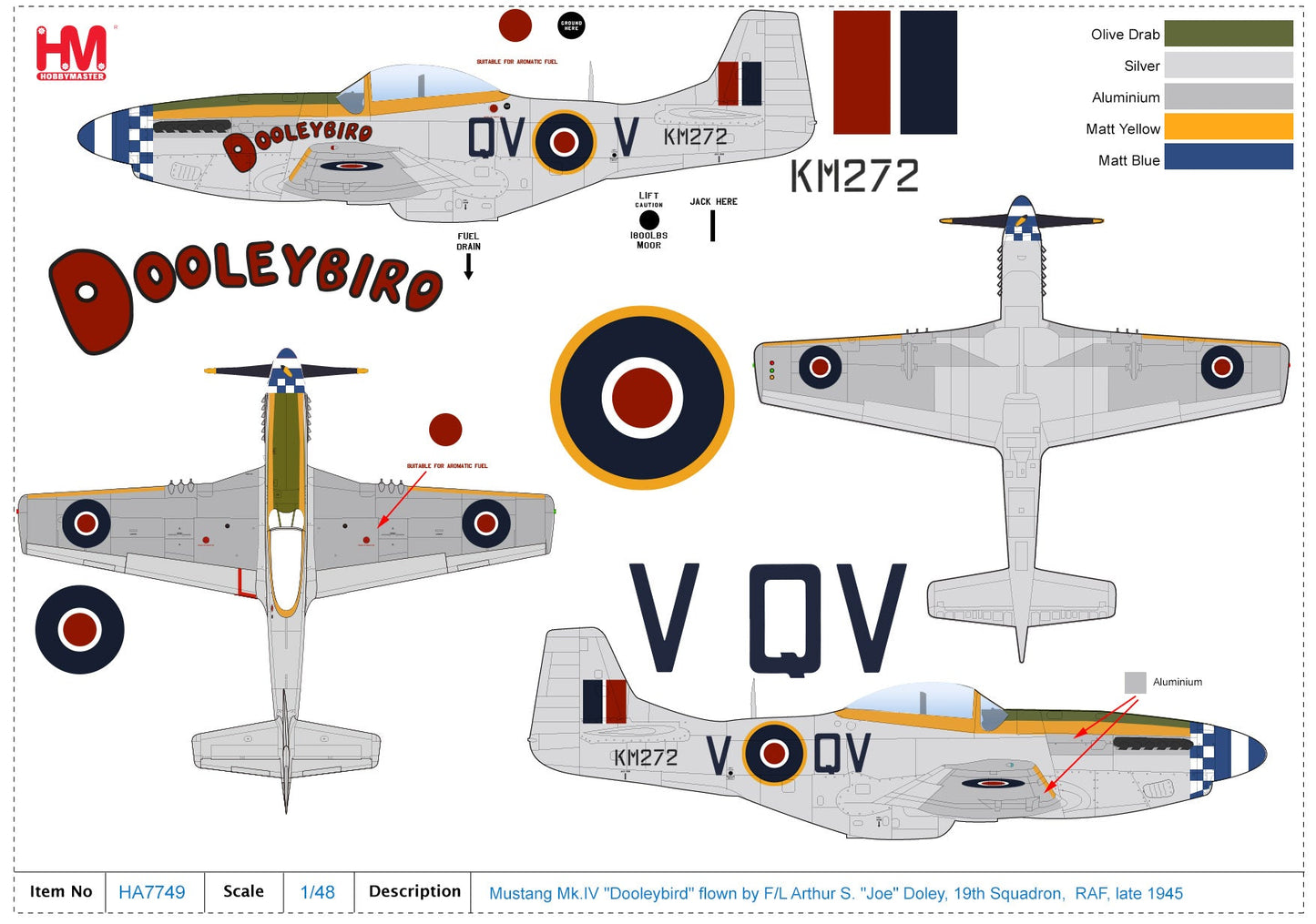 1/48 Mustang Mk.IV "Dooleybird" Flown By F/L Arthur S. "Joe" Doley 19th Squadron RAF Late 1945