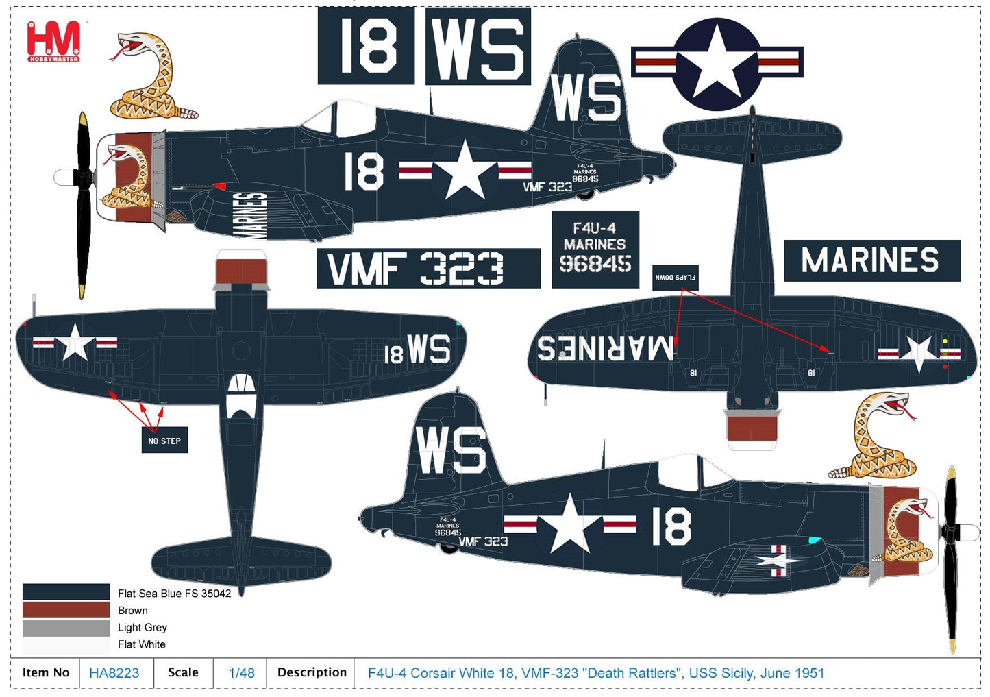 1/48 F4U-4 Corsair White 18 VMF-323 Death Rattlers USS Sicily June 1951 (with 8 HVAR rockets)