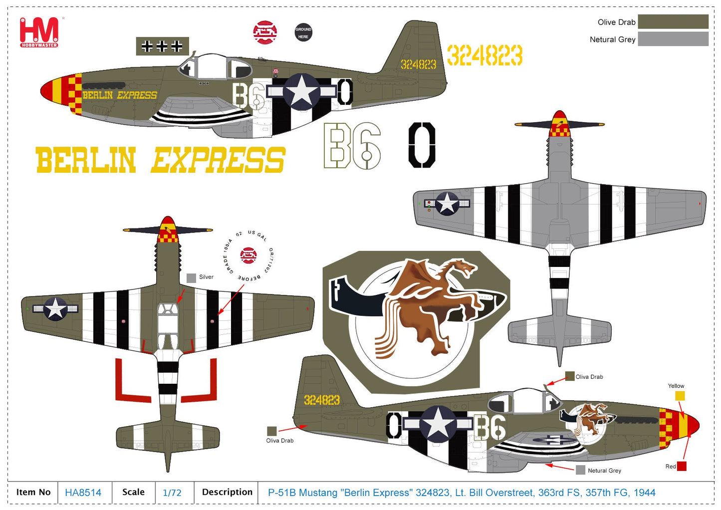 1/48 P-51B Mustang "Berlin Express" 324823 Lt. Bill Overstreet 363rd FS 357th FG 1944