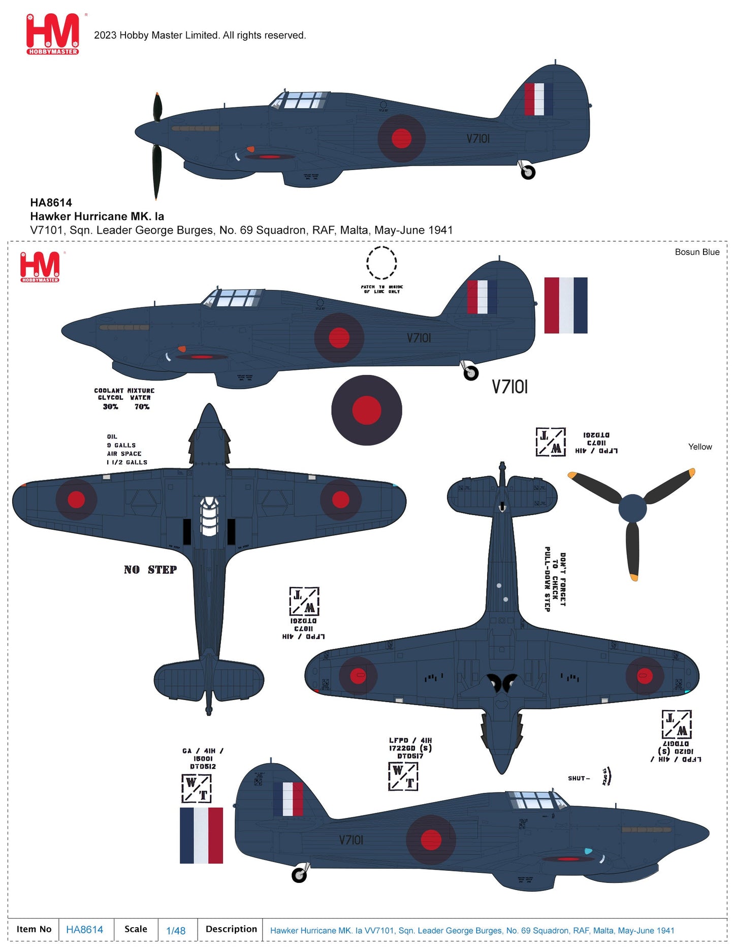 1/48 Hawker Hurricane MK. Ia V7101 F/Lt George Burges No. 69 Squadron RAF Malta May-June 1941