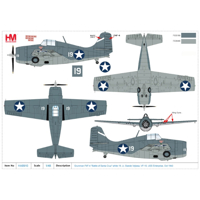 1/48 Grumman F4F-4 'Battle of Santa Cruz' White 19 Lt. Swede Vejtasa VF-10 USS Enterprise Oct 1942