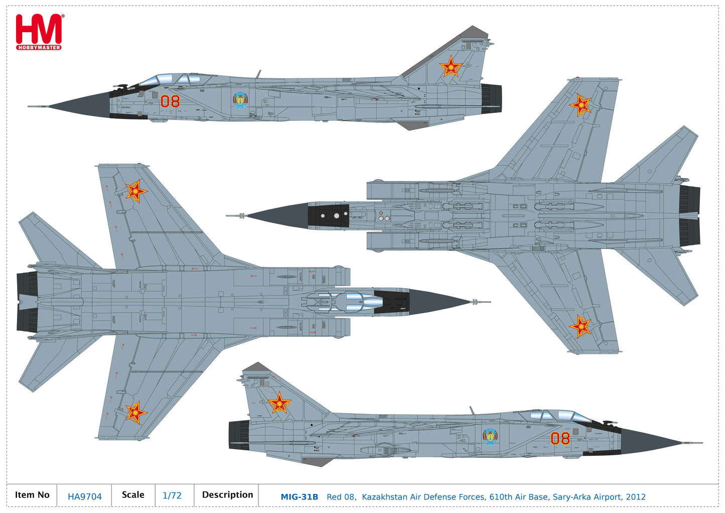 1/72 MIG-31B Red 08 Kazakhstan Air Defense Forces 610th Air Base Sary-Arka Airport 2012