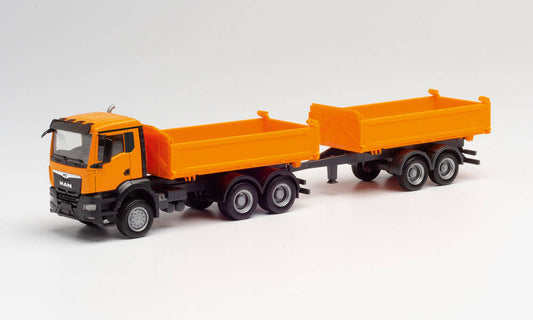 1/87 MAN TGX NN Tandem-Baukipper-Hingerzug kommunalorange