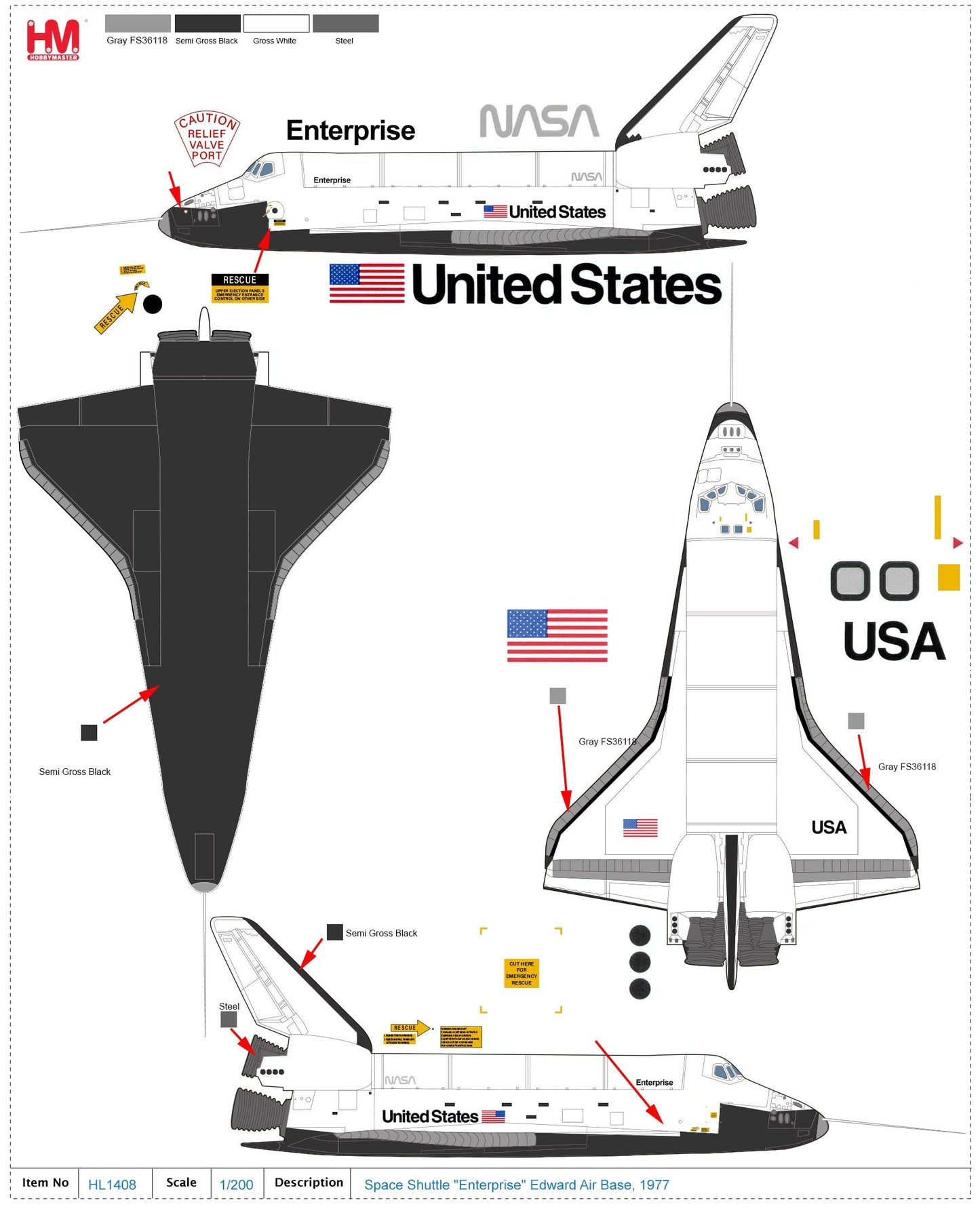 1/200 Space Shuttle Enterprise Edward Air Base 1977