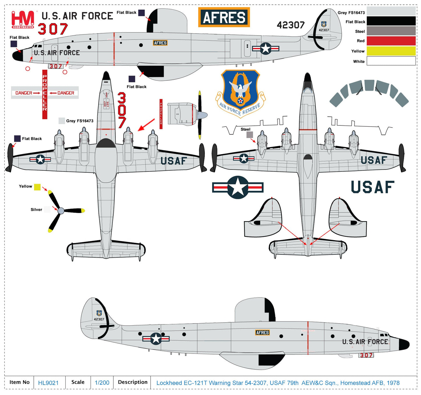 1/200 Lockheed EC-121T Warning Star 54-2307 USAF 79th AEW&C Sqn. Homestead AFB 1978