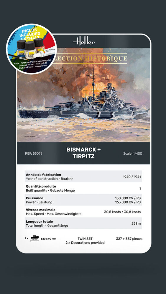 1/400 GIFT SET Bismarck + Tirpitz TWINSET (Includes: Cement, Brush and Main Paints)