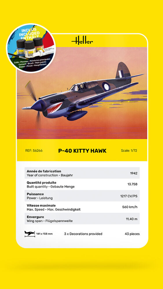 1/72 STARTER KIT P-40E Kitty Hawk with RAAF decals (Includes: Cement, Brush and Main Paints)