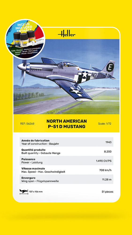 1/72 STARTER KIT P-51D Mustang (Includes: Cement, Brush and Main Paints)