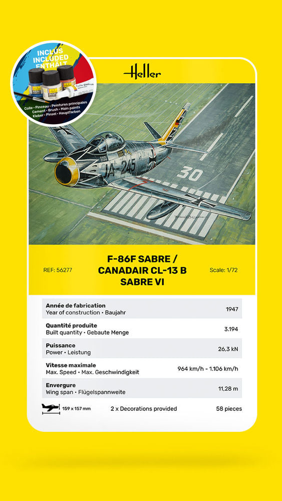 1/72 Starter Kit F-86F Sabre / Canadair Cl-13 B Sabre VI Includes: Cement Brush and Main Paints