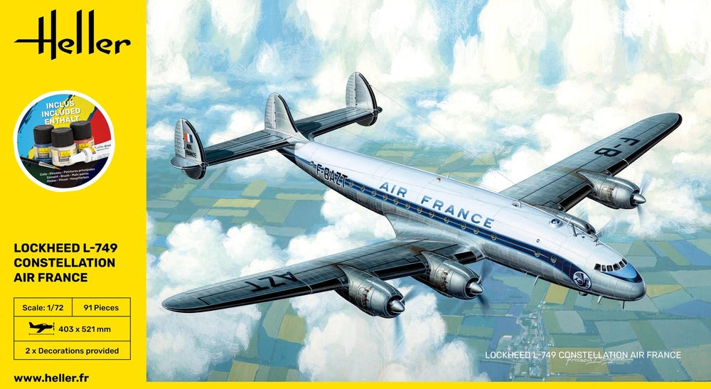 1/72 Starter Kit L-749 Constellation Air France Includes: Cement Brush and Main Paints