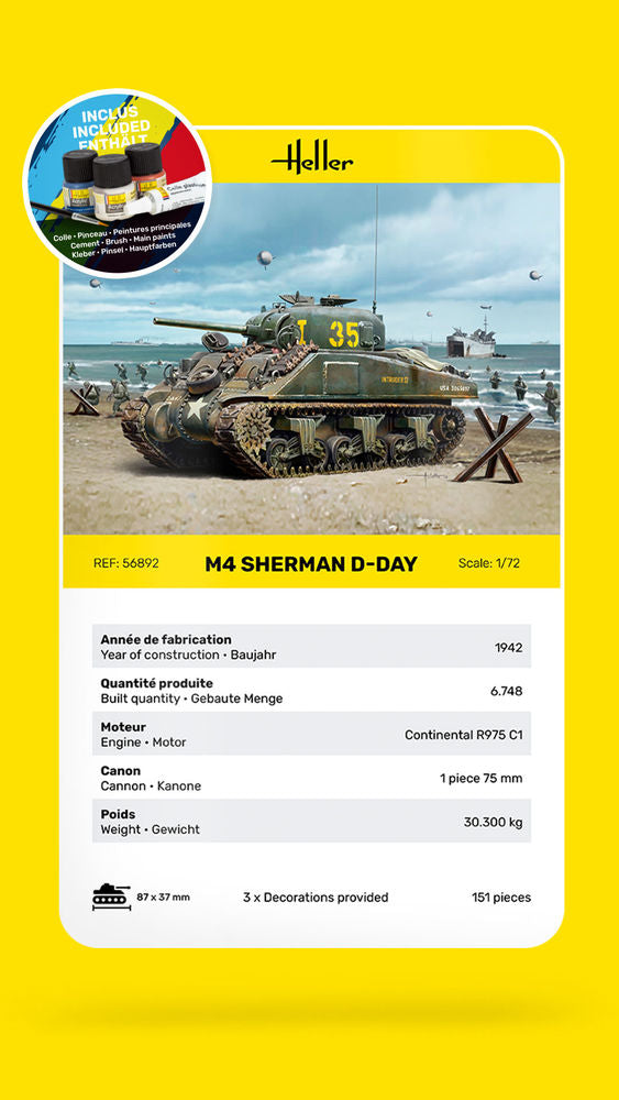 1/72 STARTER KIT M4 Sherman D-Day (Includes: Cement, Brush and Main Paints)