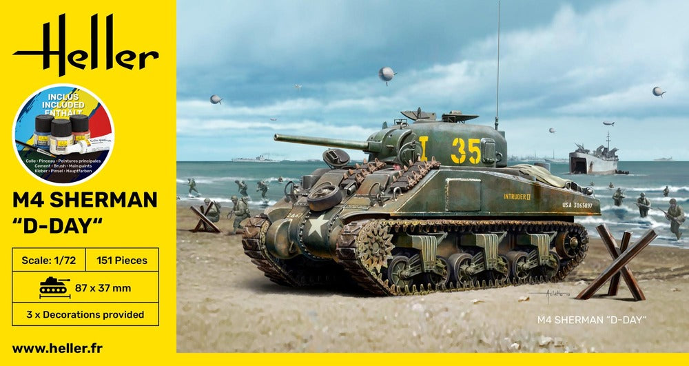 1/72 STARTER KIT M4 Sherman D-Day (Includes: Cement, Brush and Main Paints)