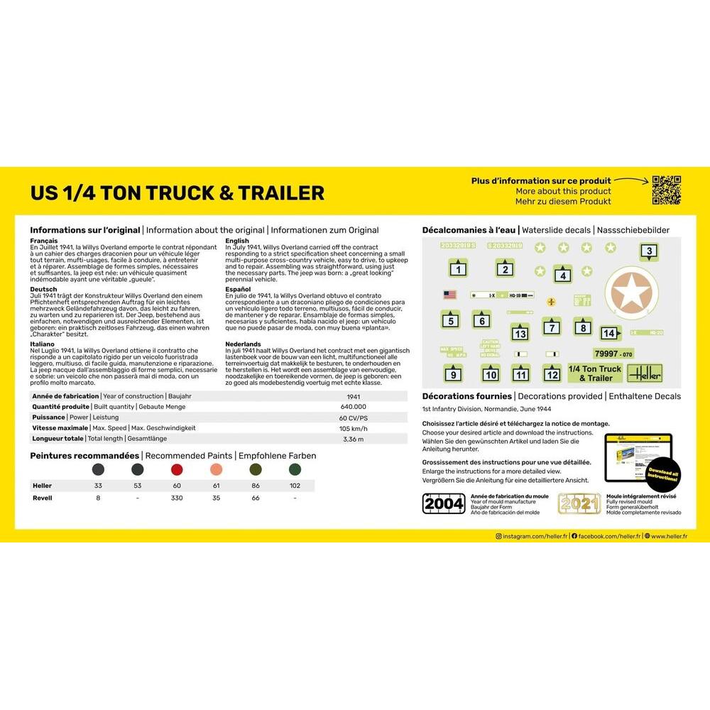 1/72 STARTER KIT US 1/4 Ton Willys Truck & Trailer