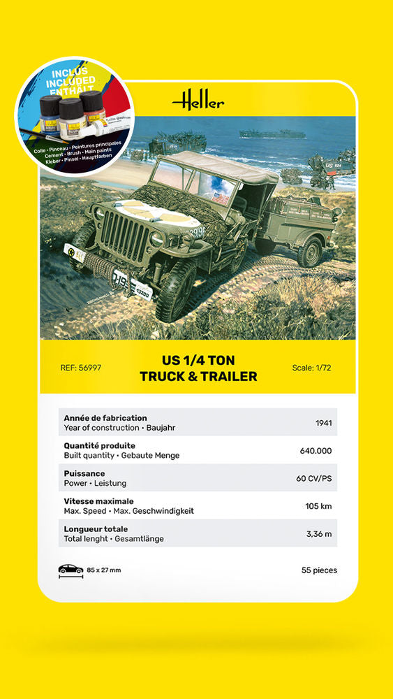 1/72 STARTER KIT US 1/4 Ton Willys Truck & Trailer
