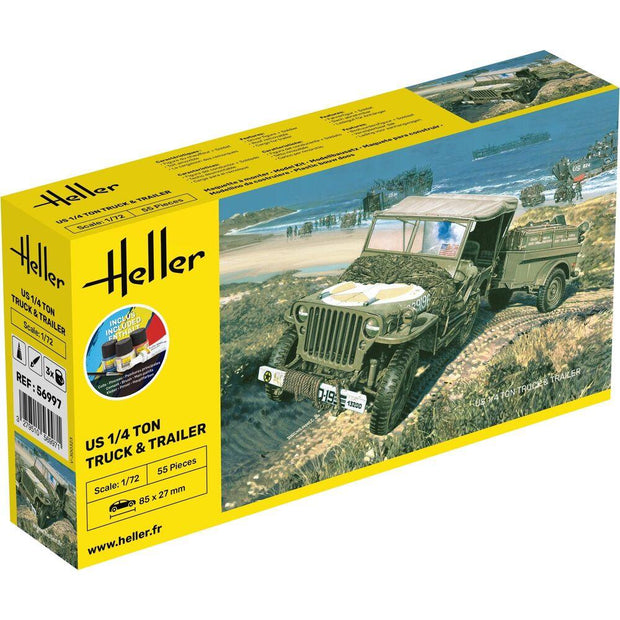 1/72 Starter Kit Us 1/4 Ton Truck & Trailer Includes: Cement Brush and Main Paints