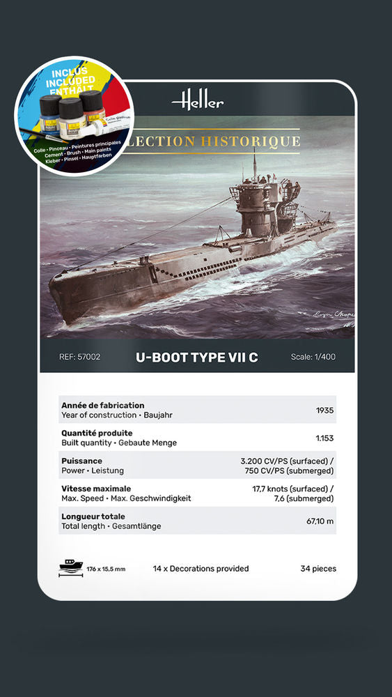 1/400 Starter Kit U-Boat Type VII C Includes: Cement Brush and Main Paints