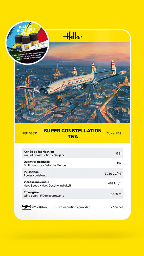 1/72 GIFT SET Super Constellation TWA (Includes: Cement, Brush and Main Paints)
