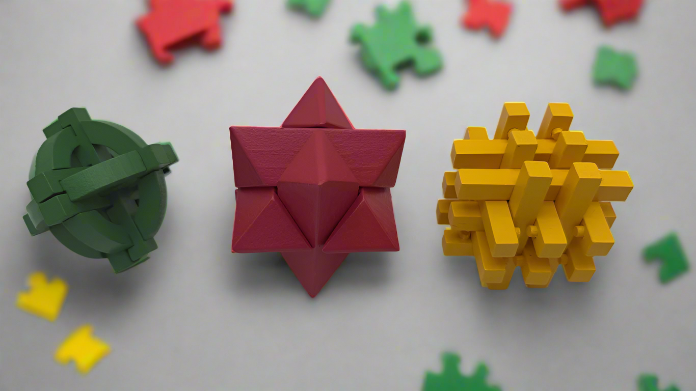 3pc Wooden Brain Teaser Puzzle Set B