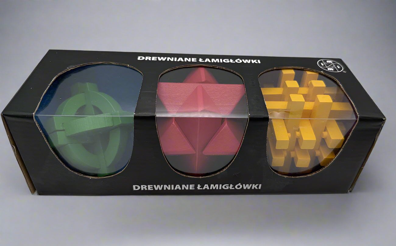 3pc Wooden Brain Teaser Puzzle Set B