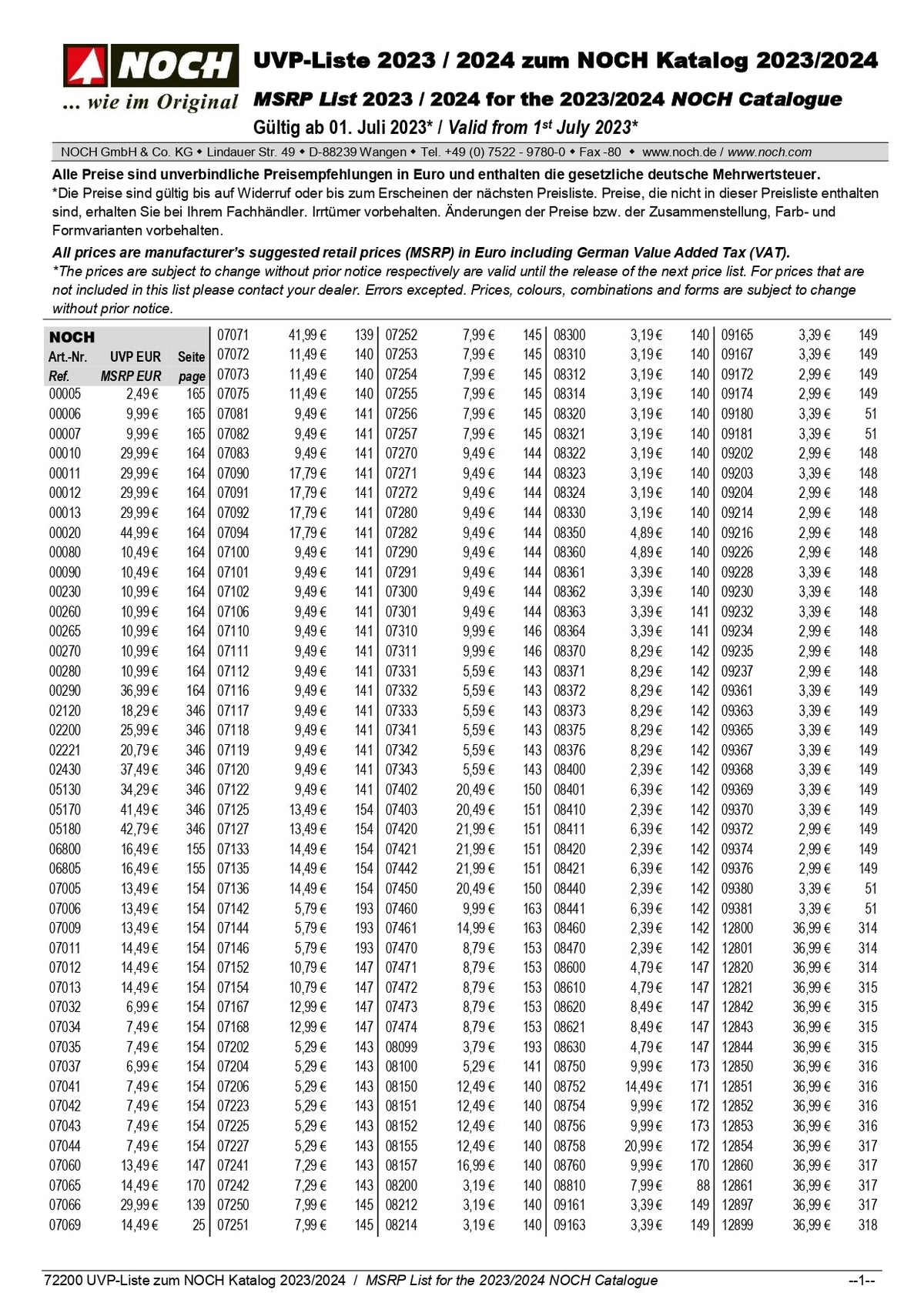 MSRP List for NOCH Catalogue 2023/2024